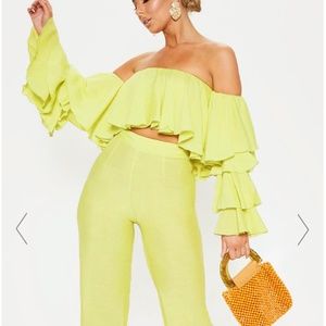 PrettyLittleThing Lime Pants Crop Top Set